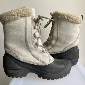 Sorel Cumberland Lea Snow Boots in Winter White/Fossil, Sz 7.5